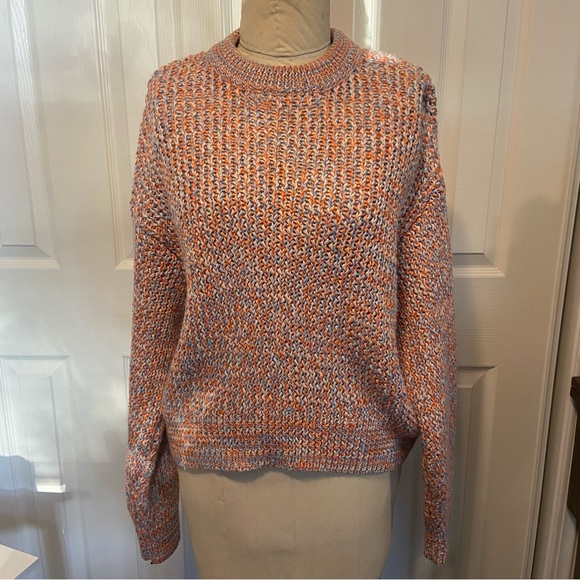 H&M Sweater Women's Sz S Pullover Crew Neck Chunky Knit Orange Blue - Picture 1 of 7